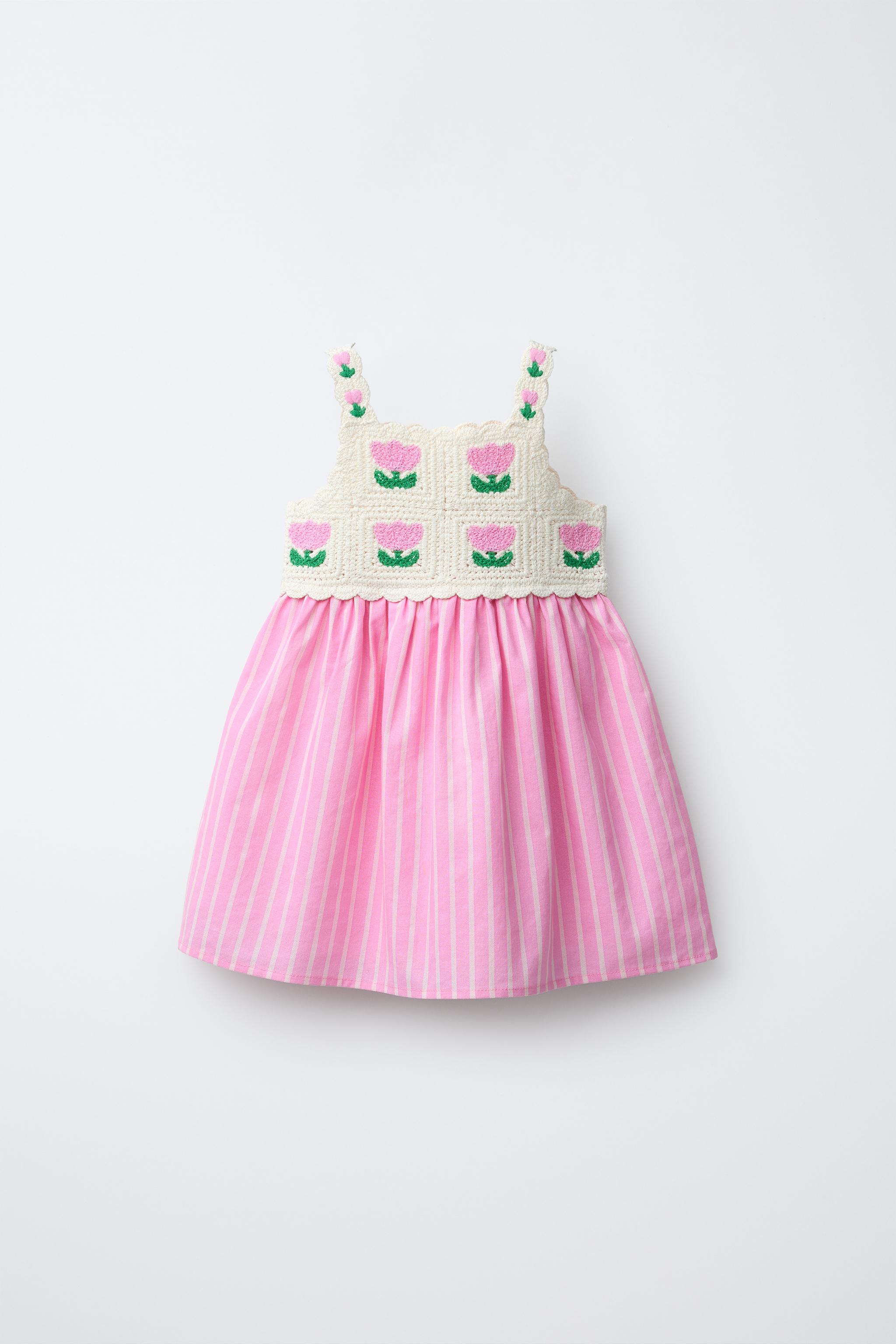 CROCHET KNIT FLORAL COMBINATION DRESS